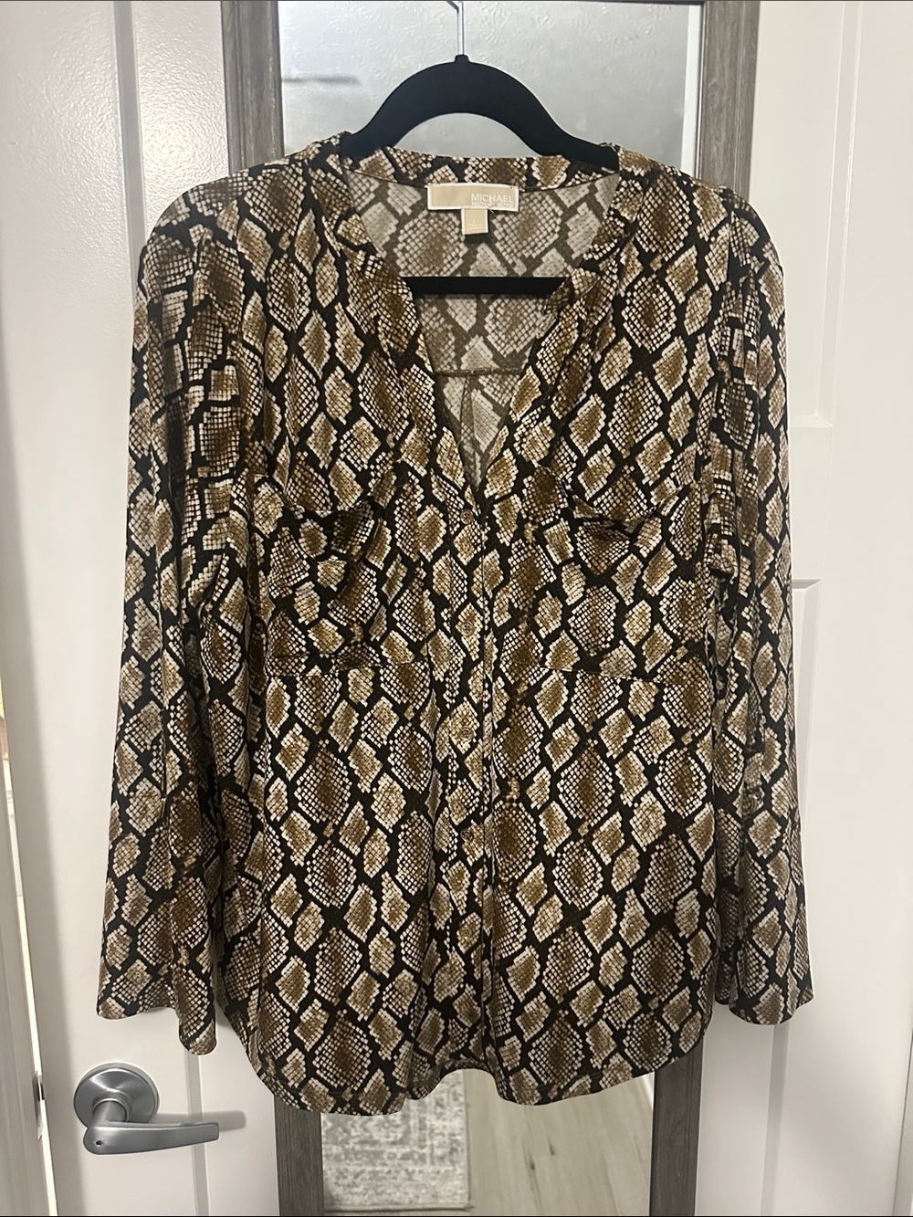 MICHAEL Michael Kors Brown Snake Print Blouse size large